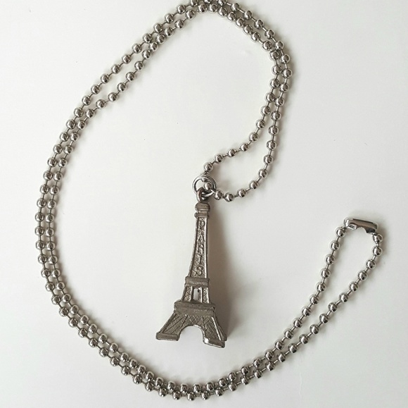 Paris Necklace Eiffel Tower Tour Eiffel Silver Tone Ball Chain - Picture 6 of 9